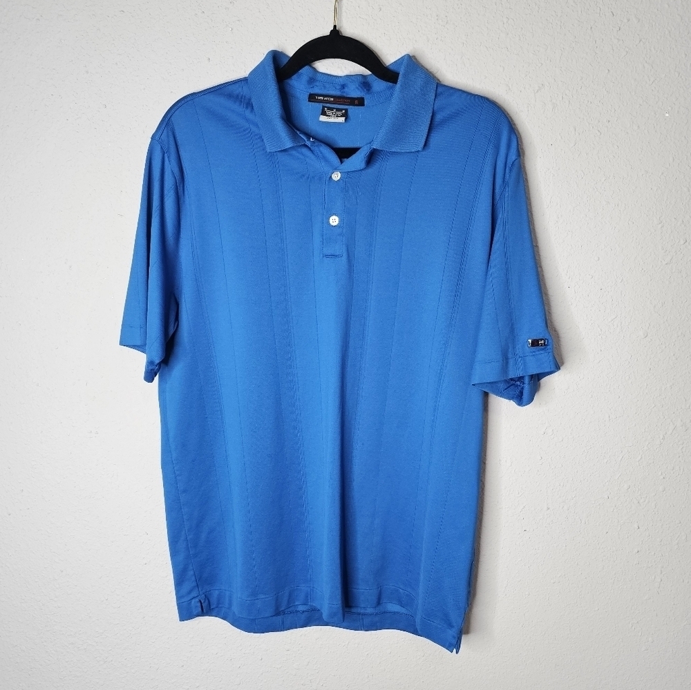 Nike Tiger Woods Mens Blue Dri-FIT Striped Golf Polo Shirt Size Medium Bright